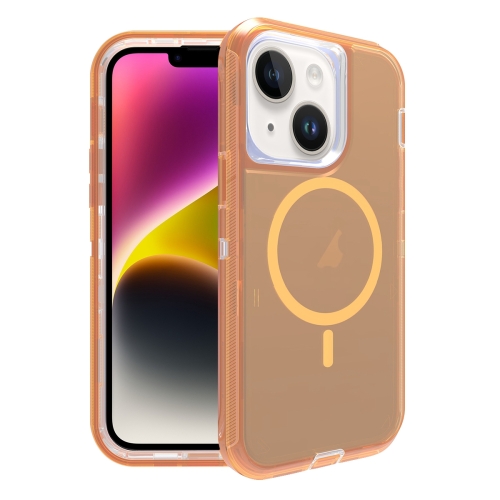 For iPhone 14 Plus Shockproof MagSafe Magnetic Phone Case(Transparent Gold) for realme c53 narzo n53 4g shockproof non slip thickening tpu phone case transparent