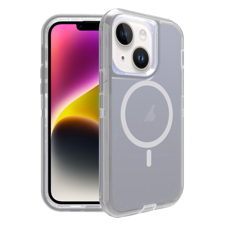 

For iPhone 14 Shockproof MagSafe Magnetic Phone Case(Transparent Grey)