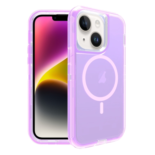 For iPhone 14 Shockproof MagSafe Magnetic Phone Case(Transparent Purple) for iphone 13 mini solid color liquid silicone shockproof protective case emerald green
