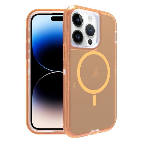 

For iPhone 14 Pro Shockproof MagSafe Magnetic Phone Case(Transparent Gold)