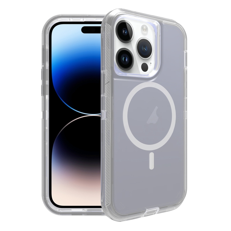 

For iPhone 14 Pro Max Shockproof MagSafe Magnetic Phone Case(Transparent Grey)