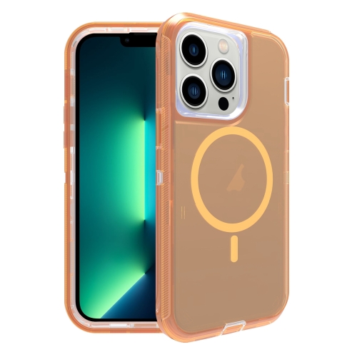 For iPhone 13 Pro Max Shockproof MagSafe Magnetic Phone Case(Transparent Gold) for realme c53 narzo n53 4g shockproof non slip thickening tpu phone case transparent