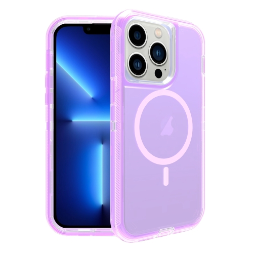 For iPhone 13 Pro Shockproof MagSafe Magnetic Phone Case(Transparent Purple) for iphone 12 shockproof magsafe magnetic phone case transparent purple