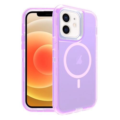 For iPhone 12 Shockproof MagSafe Magnetic Phone Case(Transparent Purple) for realme c53 narzo n53 4g shockproof non slip thickening tpu phone case transparent