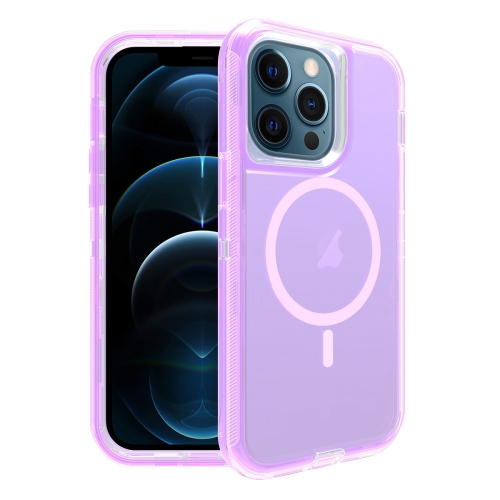 For iPhone 12 Pro Max Shockproof MagSafe Magnetic Phone Case(Transparent Purple) for nokia g42 5g shockproof non slip thickening tpu phone case transparent