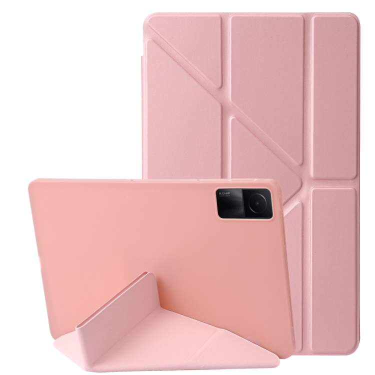

For Xiaomi Redmi Pad SE Deformation Silicone Leather Tablet Case(Rose Gold)