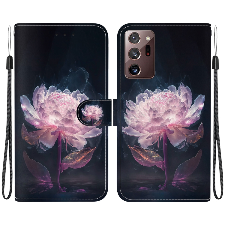

For Samsung Galaxy Note20 Ultra Crystal Texture Colored Drawing Leather Phone Case(Purple Peony)
