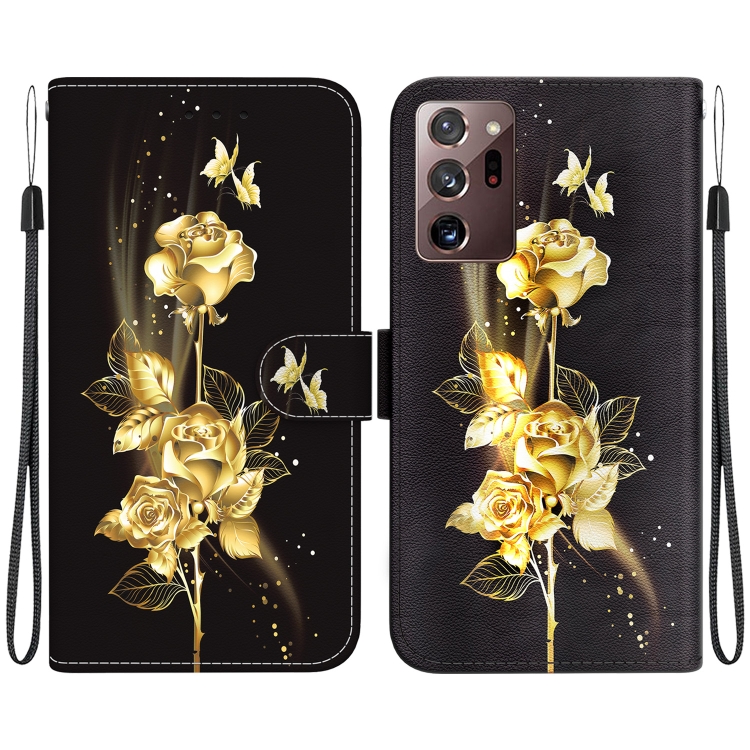 

For Samsung Galaxy Note20 Ultra Crystal Texture Colored Drawing Leather Phone Case(Gold Butterfly Rose)