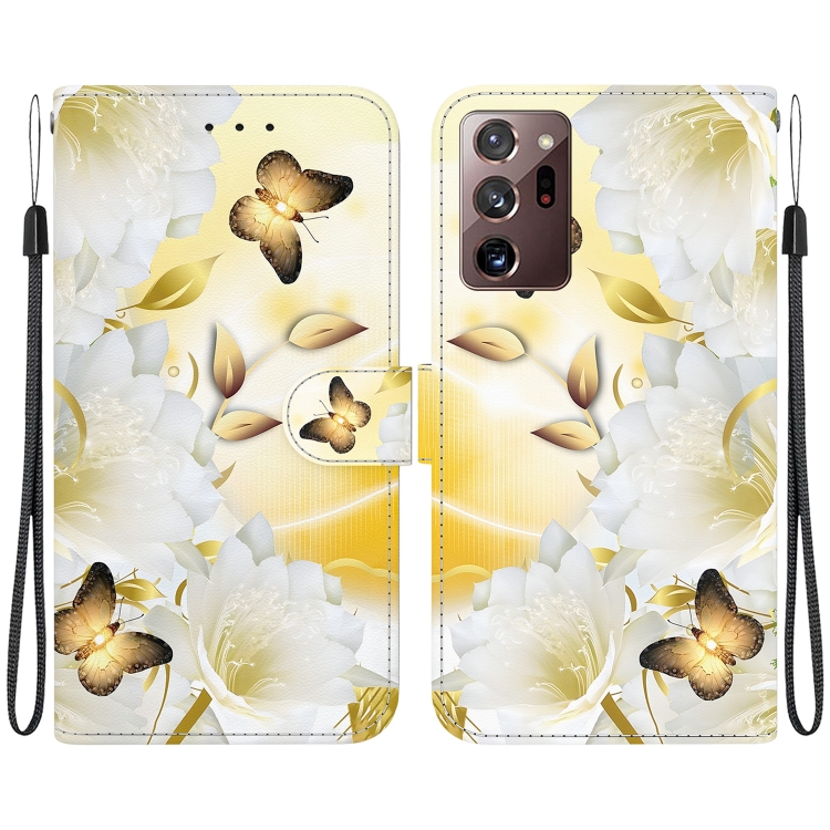 

For Samsung Galaxy Note20 Ultra Crystal Texture Colored Drawing Leather Phone Case(Gold Butterfly Epiphyllum)