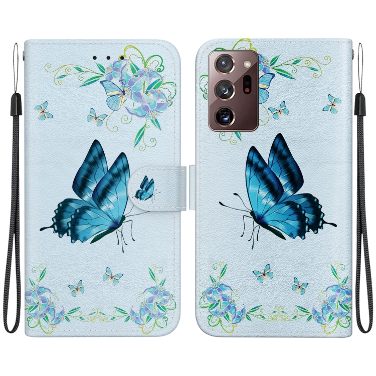 

For Samsung Galaxy Note20 Ultra Crystal Texture Colored Drawing Leather Phone Case(Blue Pansies)