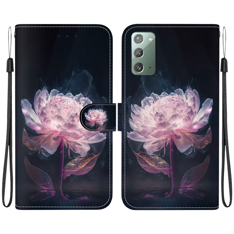 

For Samsung Galaxy Note20 Crystal Texture Colored Drawing Leather Phone Case(Purple Peony)