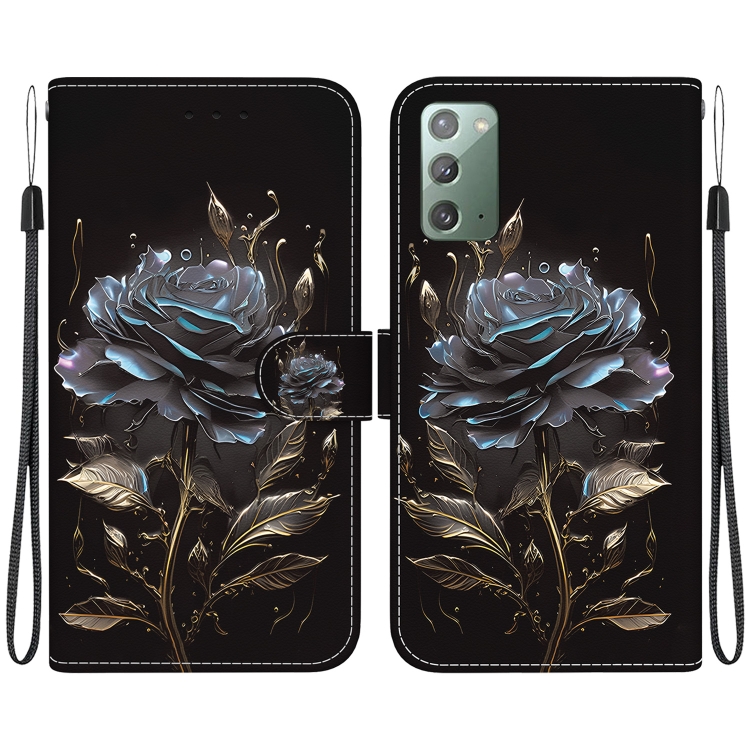 

For Samsung Galaxy Note20 Crystal Texture Colored Drawing Leather Phone Case(Black Rose)