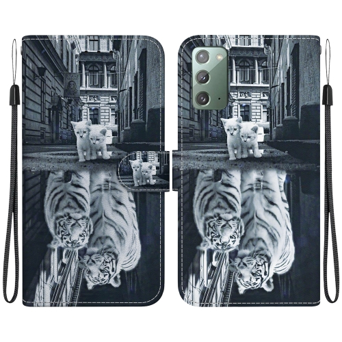 

For Samsung Galaxy Note20 Crystal Texture Colored Drawing Leather Phone Case(Cat Tiger Reflection)