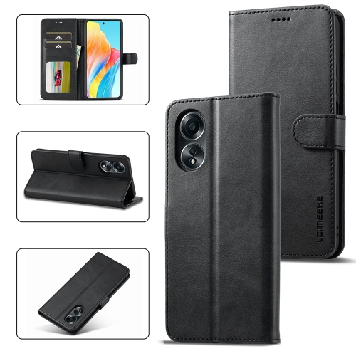 

For OPPO A18 4G / A38 4G LC.IMEEKE Calf Texture Horizontal Flip Leather Case(Black)