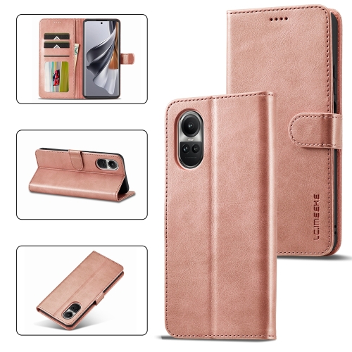 

For OPPO Reno10 / Reno10 Pro 5G Global LC.IMEEKE Calf Texture Horizontal Flip Leather Case(Rose Gold)