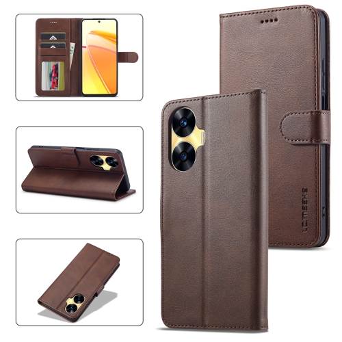 

For Realme C55 LC.IMEEKE Calf Texture Horizontal Flip Leather Case(Brown)