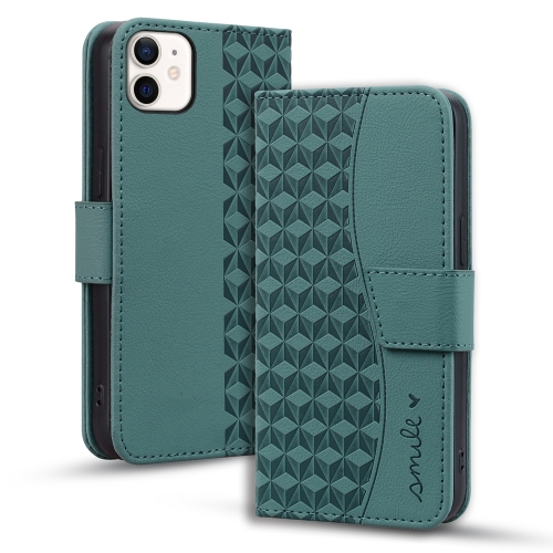 For iPhone 11 Business Diamond Buckle Leather Phone Case with Lanyard(Green)