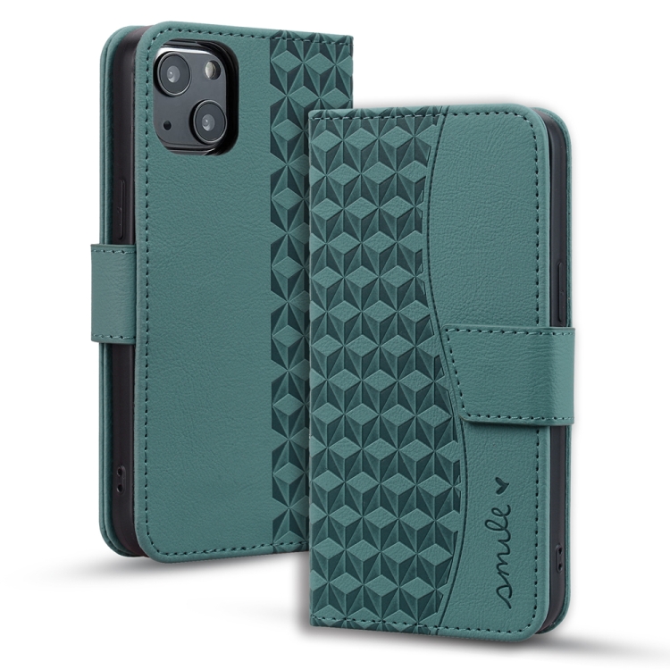 

For iPhone 13 Business Diamond Buckle Leather Phone Case with Lanyard(Green)