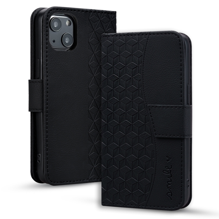 

For iPhone 13 Business Diamond Buckle Leather Phone Case with Lanyard(Black)