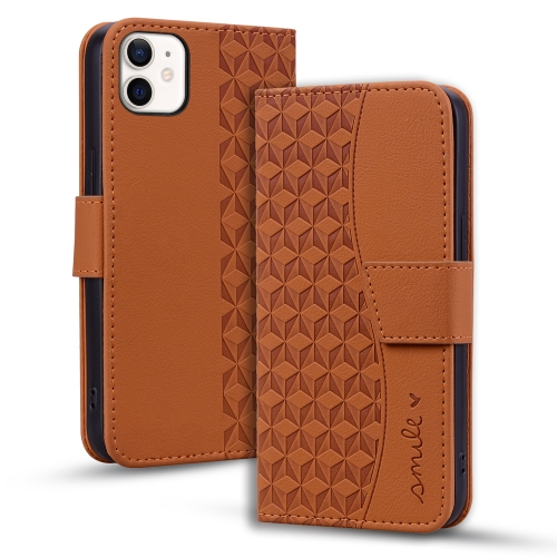 For iPhone 13 mini Business Diamond Buckle Leather Phone Case with Lanyard(Brown) for iphone 14 plus butterfly cat embossing flip leather phone case brown