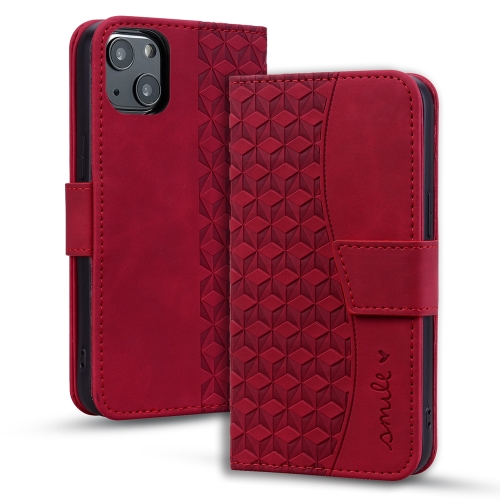 For iPhone 14 Plus Business Diamond Buckle Leather Phone Case with Lanyard(Wine Red) for xiaomi redmi k60 k60 pro diamond lattice vertical flip leather phone case dark purple