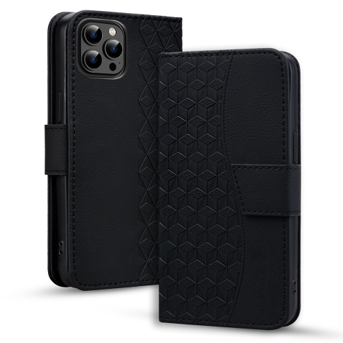 For iPhone 14 Pro Business Diamond Buckle Leather Phone Case with Lanyard(Black) for xiaomi 12 diamond lattice vertical flip leather phone case dark purple