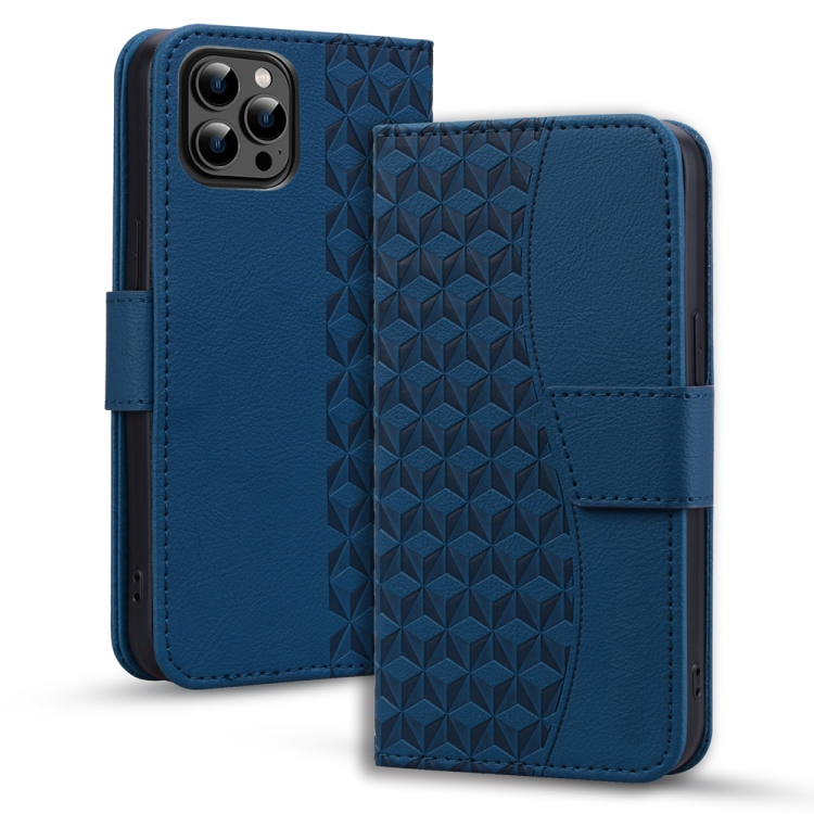

For iPhone 14 Pro Max Business Diamond Buckle Leather Phone Case with Lanyard(Royal Blue)