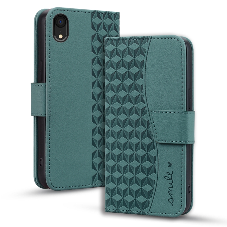 

For iPhone XR Business Diamond Buckle Leather Phone Case with Lanyard(Green)