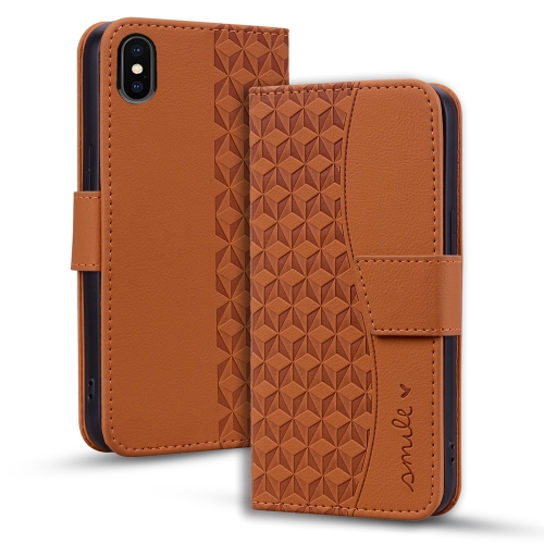 

For iPhone XS Max Business Diamond Buckle Leather Phone Case with Lanyard(Brown)