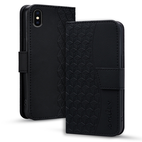 

For iPhone XS Max Business Diamond Buckle Leather Phone Case with Lanyard(Black)