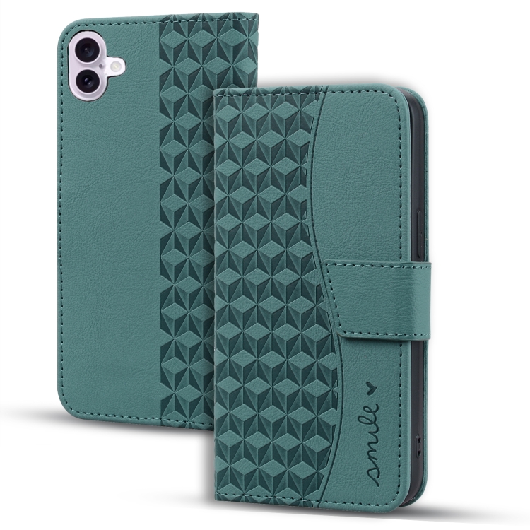 

For iPhone 16 Business Diamond Buckle Leather Phone Case with Lanyard(Green)