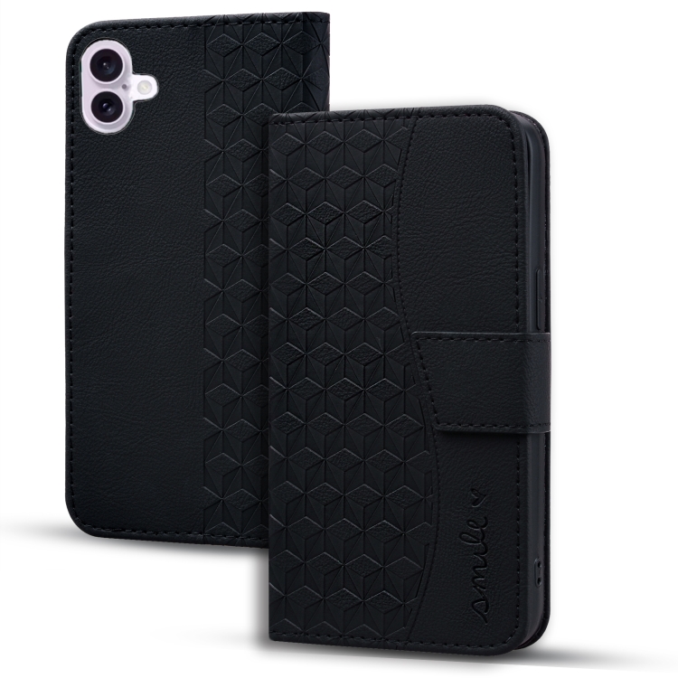 

For iPhone 16 Plus Business Diamond Buckle Leather Phone Case with Lanyard(Black)