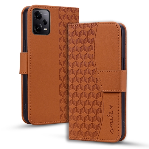 

For Xiaomi Redmi Note 12 Pro 5G Global Business Diamond Buckle Leather Phone Case with Lanyard(Brown)