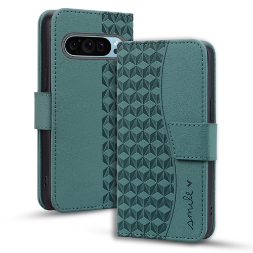 

For Google Pixel 9 Pro XL Business Diamond Buckle Leather Phone Case with Lanyard(Green)