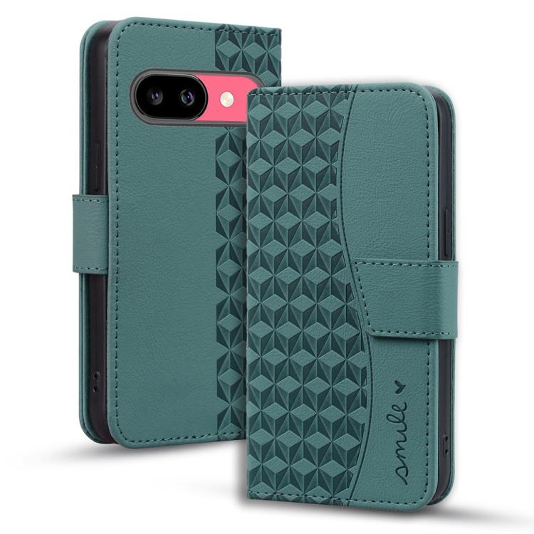 

For Google Pixel 9a Business Diamond Buckle Leather Phone Case with Lanyard(Green)