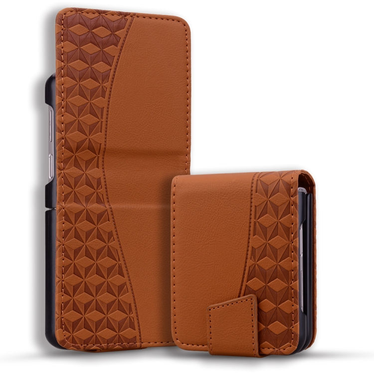 

For Samsung Galaxy Z Flip3 5G Business Diamond Buckle Leather Phone Case with Lanyard(Brown)