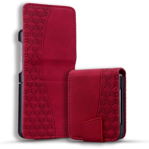 

For Samsung Galaxy Z Flip3 5G Business Diamond Buckle Leather Phone Case with Lanyard(Wine Red)