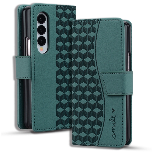 

For Samsung Galaxy Z Fold3 5G Business Diamond Buckle Leather Phone Case with Lanyard(Green)