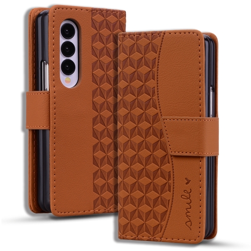

For Samsung Galaxy Z Fold3 5G Business Diamond Buckle Leather Phone Case with Lanyard(Brown)