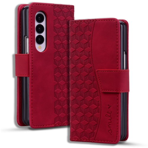 

For Samsung Galaxy Z Fold3 5G Business Diamond Buckle Leather Phone Case with Lanyard(Wine Red)