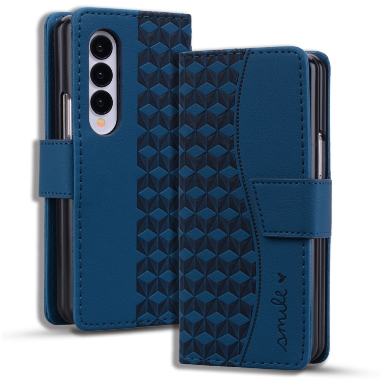 

For Samsung Galaxy Z Fold3 5G Business Diamond Buckle Leather Phone Case with Lanyard(Royal Blue)