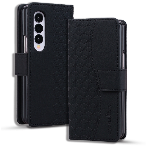 

For Samsung Galaxy Z Fold3 5G Business Diamond Buckle Leather Phone Case with Lanyard(Black)