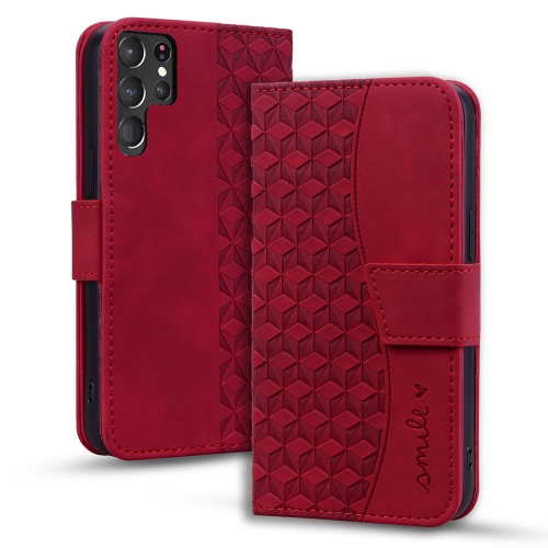 

For Samsung Galaxy S23 Ultra 5G Diamond Buckle Leather Phone Case with Lanyard(Wine Red)
