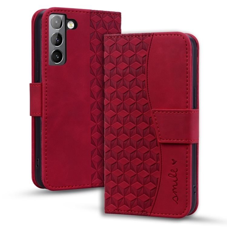 

For Samsung Galaxy S22 5G Diamond Buckle Leather Phone Case with Lanyard(Wine Red)