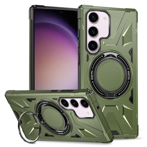 

For Samsung Galaxy S23 5G MagSafe Magnetic Shockproof Phone Case with Ring Holder(Dark Green)
