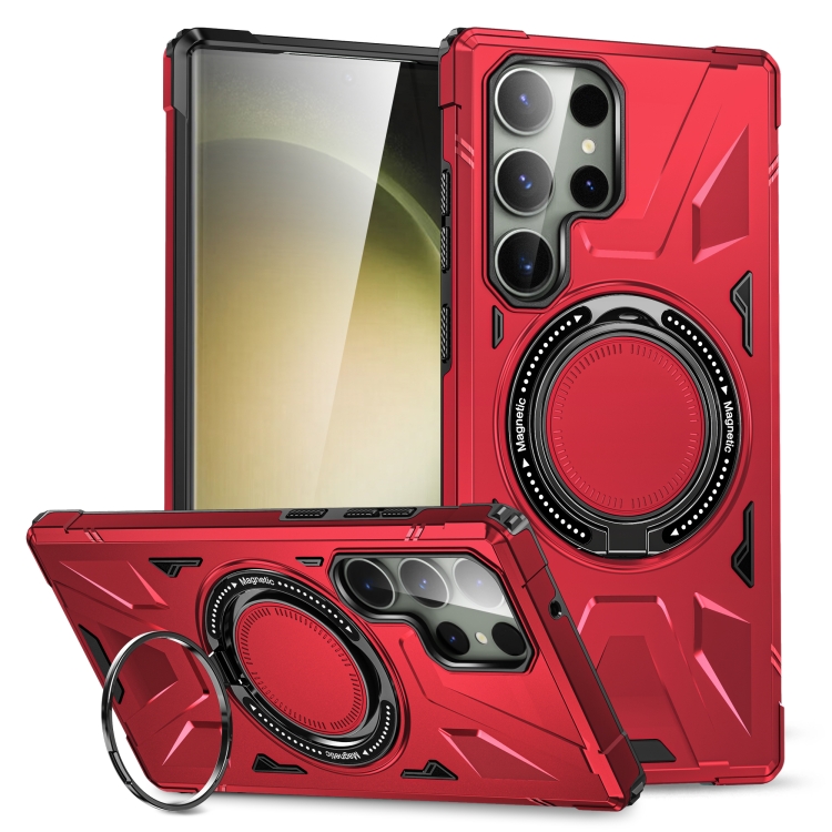 

For Samsung Galaxy S23 Ultra 5G MagSafe Magnetic Shockproof Phone Case with Ring Holder(Red)