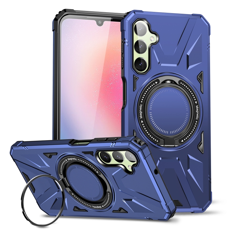 

For Samsung Galaxy A24 5G MagSafe Magnetic Shockproof Phone Case with Ring Holder(Navy Blue)
