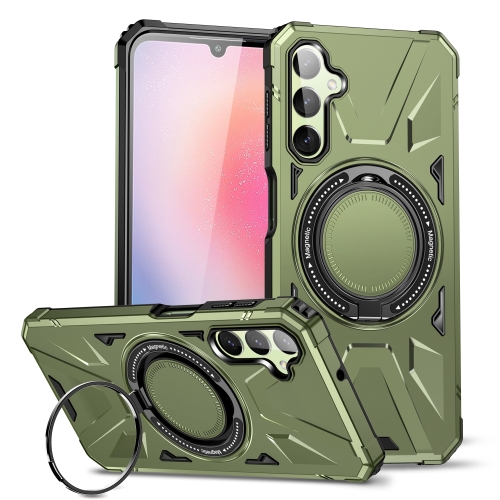 

For Samsung Galaxy A24 5G MagSafe Magnetic Shockproof Phone Case with Ring Holder(Dark Green)