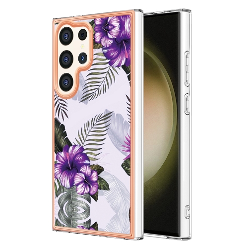 

For Samsung Galaxy S24 Ultra 5G Electroplating IMD TPU Phone Case(Purple Flower)