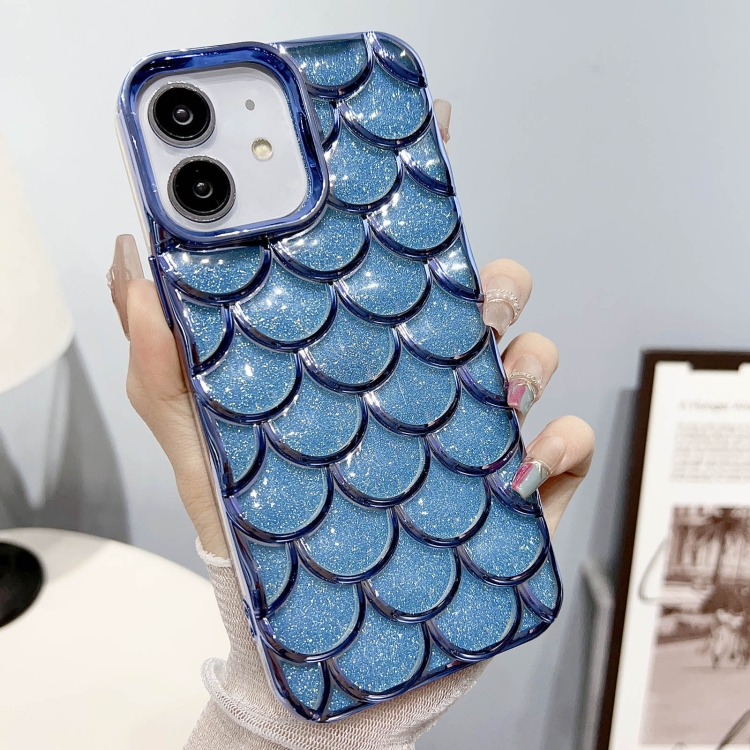 

For iPhone 11 Mermaid Scale Electroplated Glitter Paper Phone Case(Blue)